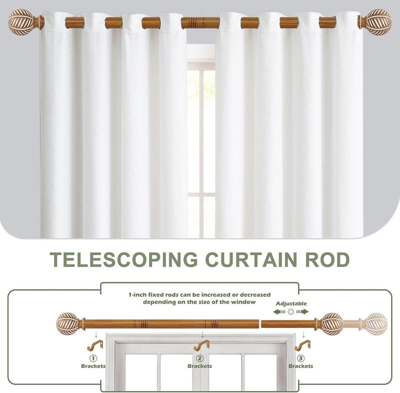 HTZON Wood Boho Curtain Rods for Windows:Wooden Farmhouse Decorative Curtain Rod for Bedroom Living Room,Heavy Duty Adjustable Rustic Bamboo Drapery Rod with Imitation Wood Grain Finial,Brown 120-240" - Image 5